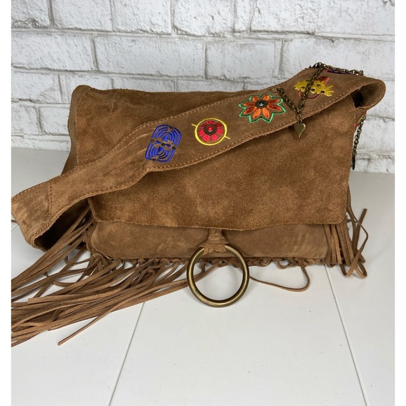 Francesco Biasia Tan Suede Fringe Shoulder Bag
